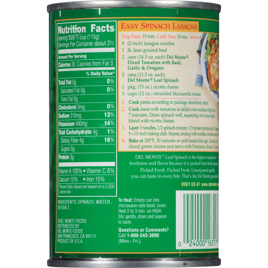 Del Monte Fresh Cut Leaf Spinach - GroceriesToGo Aruba | Convenient Online Grocery Delivery Services