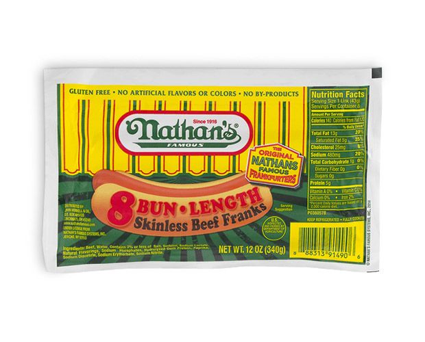 Nathan's Famous Skinless Bun Length Beef Franks 14oz - GroceriesToGo Aruba | Convenient Online Grocery Delivery Services
